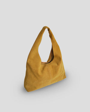 Big Vetta premium suede shoulder bag in yellow - easy suede bag care with Indonesian leather