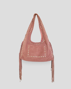 Pink handbag with studs and fringe in milano