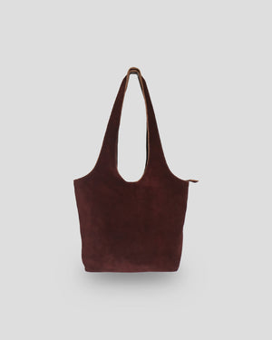 A burgundy cow suede shoulder bag with a smooth texture by nam leather