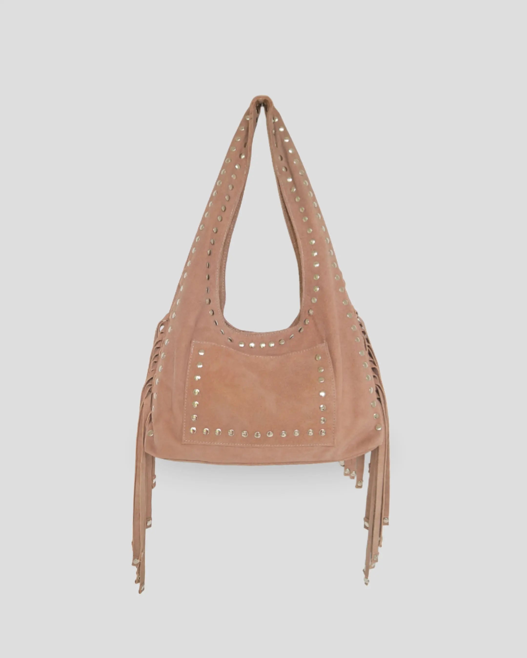 Studded Shoulder Bag Women - Boho Fringe Suede Handbag with Tassels