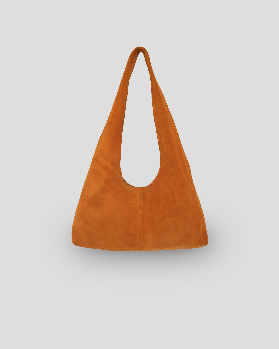 Runa suede shoulder bag in vibrant orange showing how to care for suede bags with minimalist design