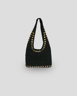 Black suede bag with gold studs