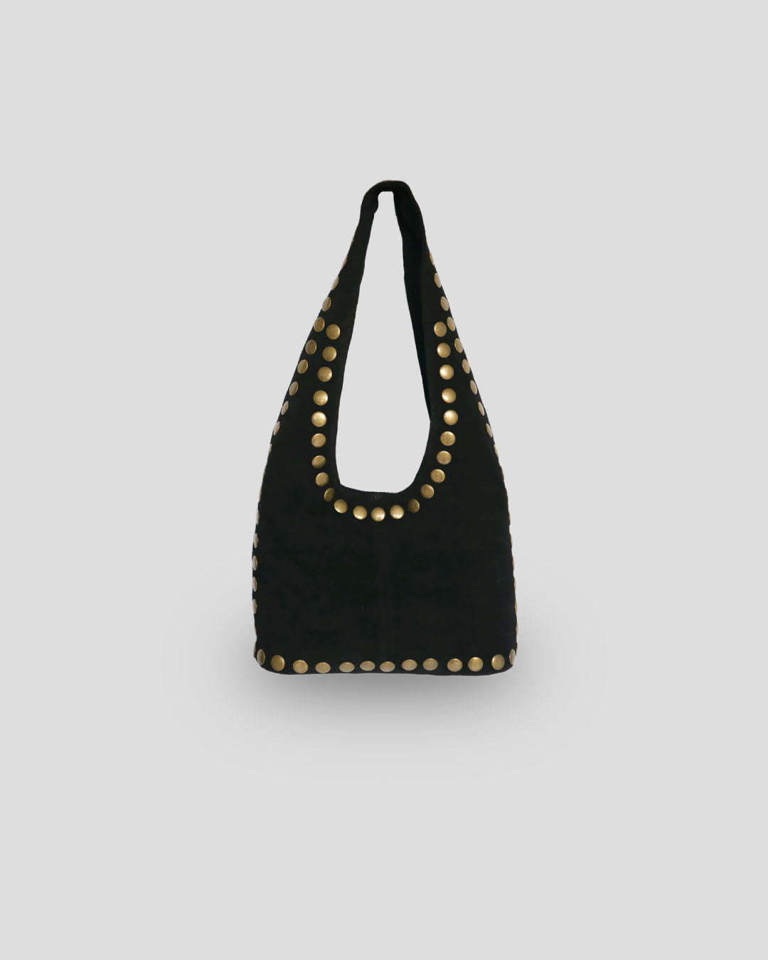 Black suede bag with gold studs