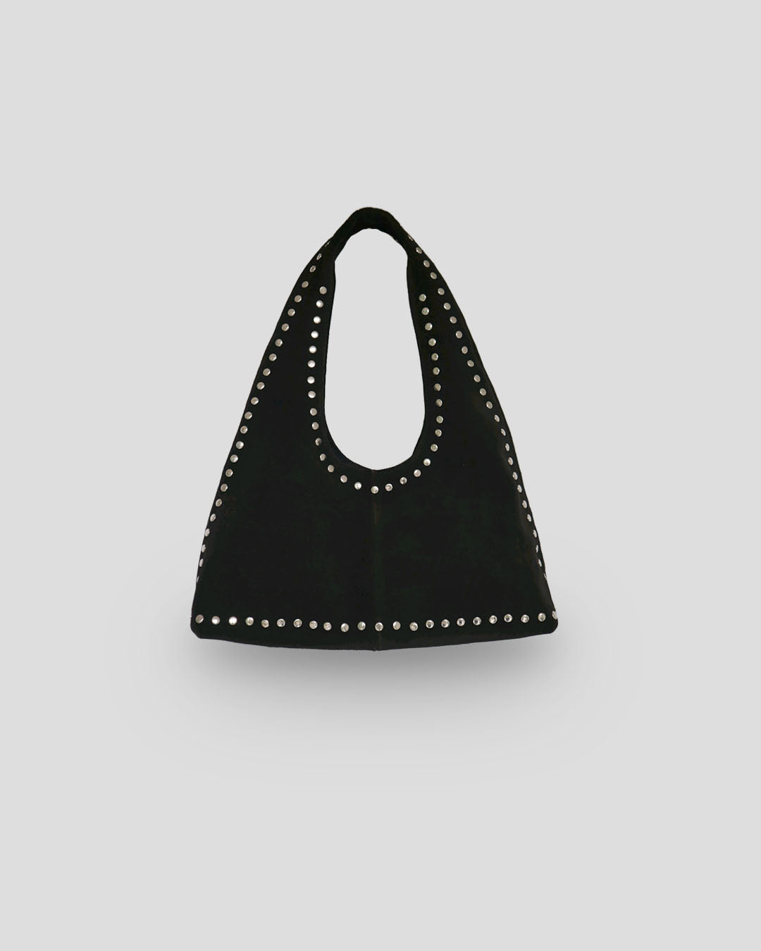 Navya black suede shoulder bag featuring metallic studs and easy suede bag care maintenance