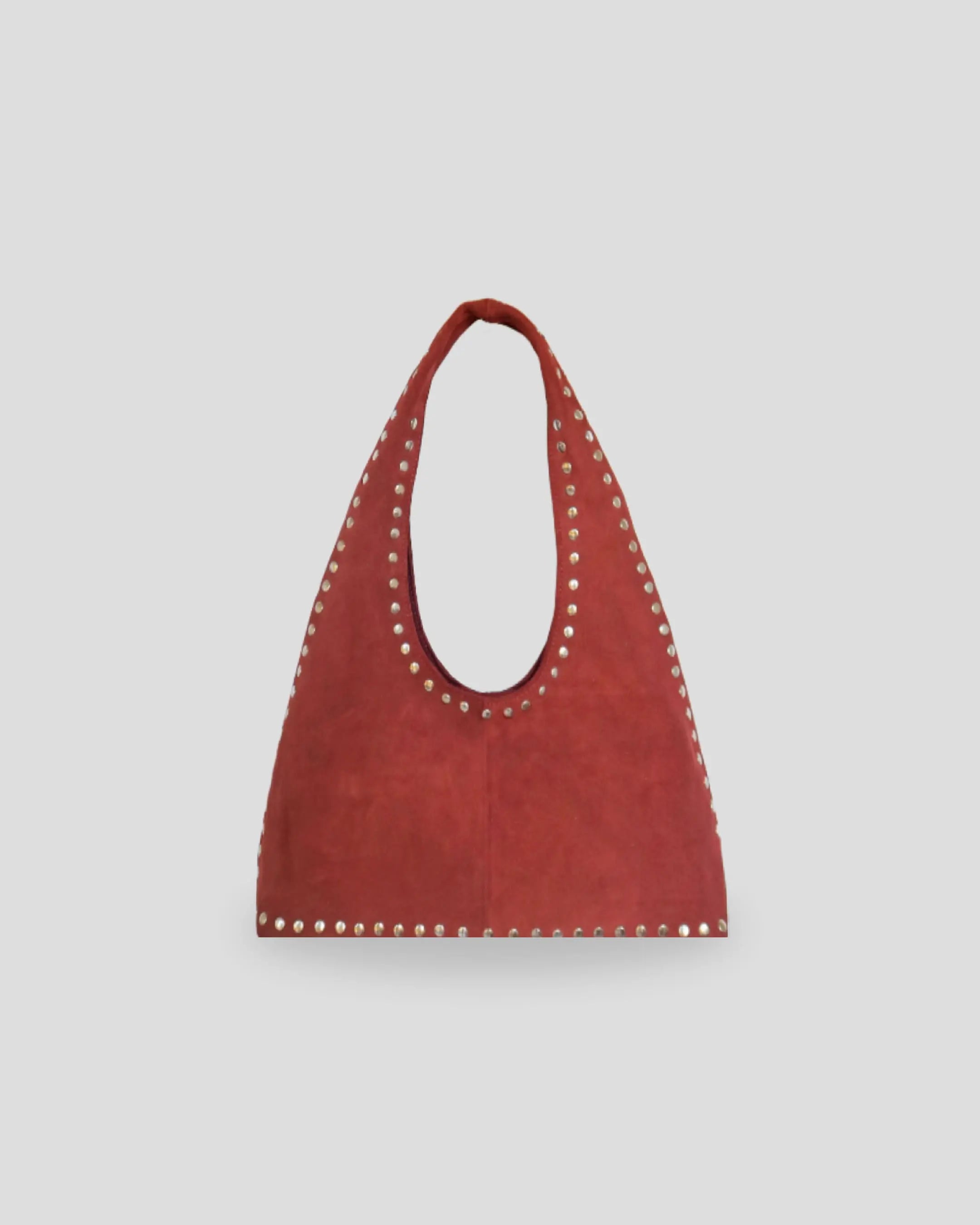 Red suede shoulder bag for women Japan metallic studs premium leather
