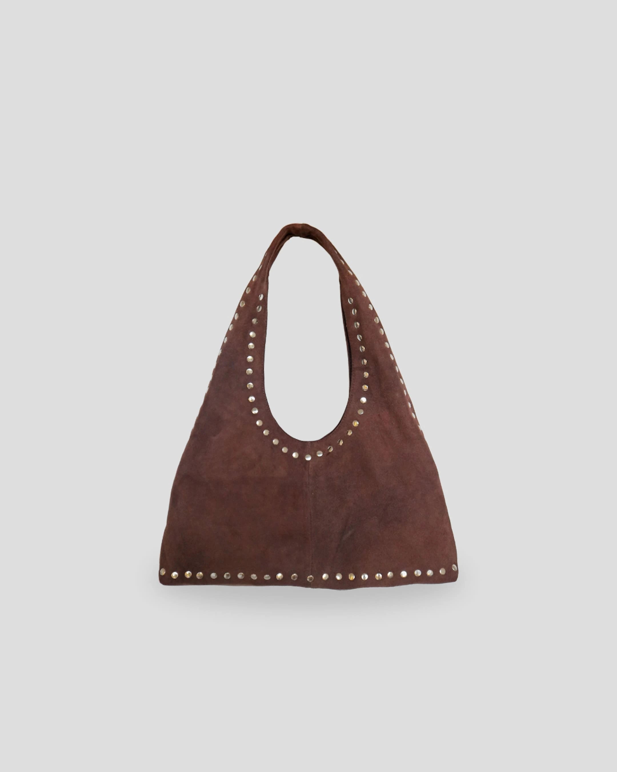 Brown studded shoulder bag women Singapore premium suede leather metallic details