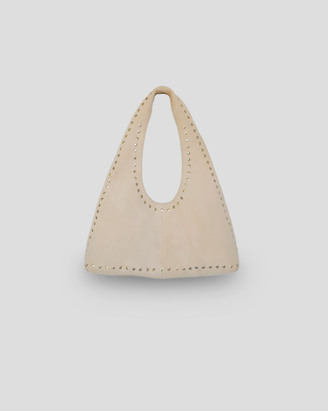 Navya edgy suede shoulder bag in beige with metallic stud accents - premium Indonesian leather