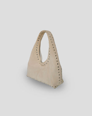 Indonesia leather suede bag top view with magnetic snap closure and interior compartment